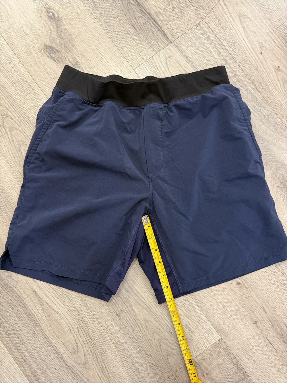 Fabletics Men's Dark Blue Athletic Shorts with Black Waistband